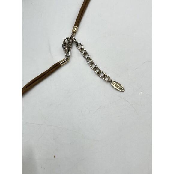 St. Thomas Etched Medallions Copper Tone Brown Suede Patina Statement Necklace - Picture 9 of 15